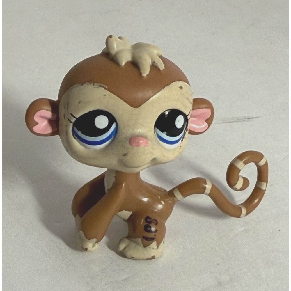 Littlest Pet Shop #1450 Brown And Tan Monkey W/ Blue Eyes Striped Tail 2007